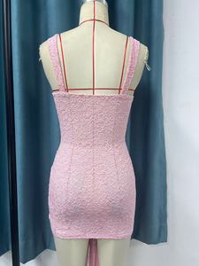 Moda <span class=keywords><strong>pizzo</strong></span> a doppio strato <span class=keywords><strong>con</strong></span> cinturini aderenti a lisca di pesce vestito Casual donna - Product Image 5