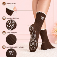 Chaussettes de yoga en coton New East Crew Athletic Jacquard à volants, personnalisées, antidérapantes, pour le yoga, le ballet et le Pilates