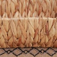 Panier de rangement rectangulaire en jonc de mer tressé avec poignées en bois pour bureau, table basse, cosmétiques, clés et collations - Écologique