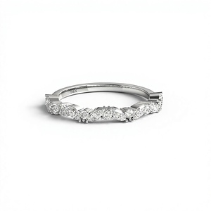 Anillo de Boda Curvo de Diamantes Cultivados en Laboratorio, Alternando Marquise y Redondos, Chapado en Oro de 18K y 14K, Estilo Vintage, Joyería Fina, Media Eternidad - Product Image 1