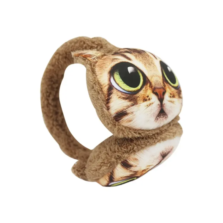 Venta al por mayor 3D gato impreso forma animal de peluche de juguete orejera