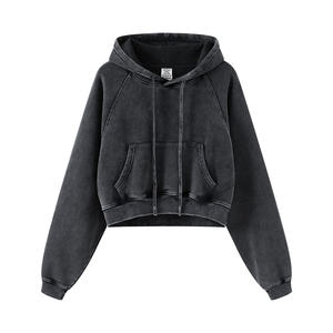 N821 Fournisseur vedette 355GSM Sweat à capuche court pour femme, style vintage, lavage délavé et molletonné, à manches raglan, coupe sexy - Product Image 6