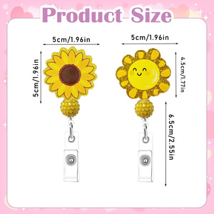 Wholesale yellow series sunflower acrylic nurse 360 rotating alligator clip badge retractable <b>ID</b> card <b>holder</b> - Product Image 1