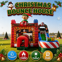 Château gonflable commercial extérieur de Noël avec toboggan, thème elfe, pour enfants, idéal pour les fêtes de fin d'année dans le jardin, avec souffleur