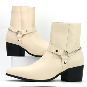 Black Ankle <b>Boots</b> With Chain Strap Pointed Toe Material Fashion Trend Buckle Closure Fashion Wholesale Men' Shoes - Product Image 6