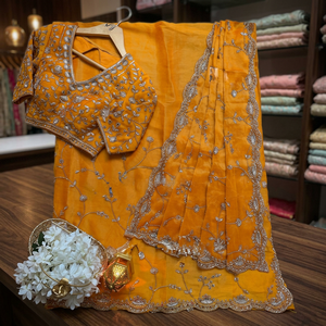 Sari de Seda para Mujer, Diseño de Alta Costura, Sin Arrugas, para Fiestas, Bodas y Diwali - Product Image 1