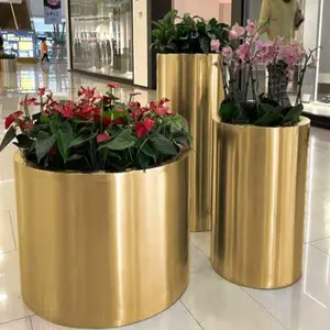 Customized golden colour round metal planter large stainless steel flower pot
