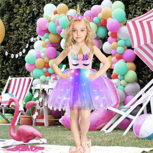 Vestito da Principessa di Halloween per Bambine, Abito Tutu con <span class=keywords><strong>Unicorno</strong></span> e Fiori, Costume per Spettacoli con Accessori per la Testa - Product Image 4