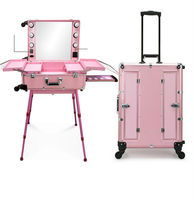 Trolley de maquillage de grande taille de 24 pouces avec miroir à LED, valise de maquillage roulante, étanche, boîte de rangement de salon de beauté, boîte de toilette de voyage avec haut-parleur Bluetooth