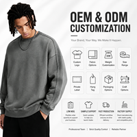 Sweat-shirt à col rond en molleton teint à la cire 365 GSM, délavé, bords bruts, coupe ample, style streetwear américain, fourniture marque privée