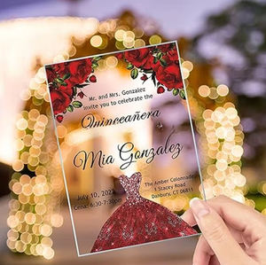 Invitation de <span class=keywords><strong>mariage</strong></span> transparente acrylique de luxe Senior <span class=keywords><strong>robe</strong></span> <span class=keywords><strong>rouge</strong></span> pour fête d'anniversaire adulte - Product Image 2