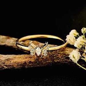 14K แข็งทองแล็บปลูกแหวนทองผีเสื้อเพชรสำหรับเธอ - Product Image 1
