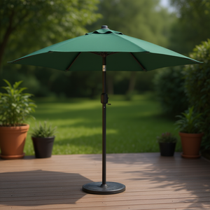 ร่มสนามอลูมิเนียมสีเขียวขนาด 9.8 ฟุต พร้อมระบบปรับเอียงด้วยมือและบังแดด สำหรับใช้ในสวนกลางแจ้งหรือระเบียง - Product Image 2