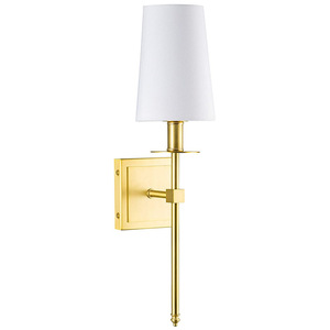 American <strong>Rustic</strong> Modern <strong>Industrial</strong> Wall Sconce Brass <strong>Lamp</strong> Body With Flared White Textile Shade for Bathroom Light Mirror Light - Product Image 1