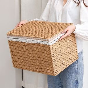 Imitation rattan storage basket, flip-top, multi-functional storage <b>box</b>, dustproof and miscellaneous item storage basket, - Product Image 5