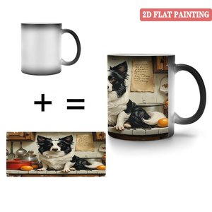 Tasse magique en céramique à changement de couleur thermique 11oz, design artistique de cuisine chien noir givré - Product Image 4