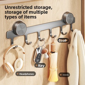 Riel de Ganchos Metálicos Autoadhesivos, 5 Ganchos, Multifuncional, Ahorro de Espacio, Perchero de Pared, Diseño Minimalista - Product Image 4