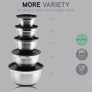 Stainless Steel <b>Mixing</b> <b>Bowl</b> With Grater Salad <b>Bowl</b> 3QT 5QT <b>Metal</b> <b>Mixing</b> <b>Bowls</b> With Transparent Lids Set - Product Image 2