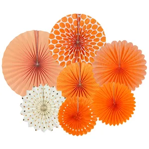 Wholesale 7 PCS Orange Birthday Wedding Thanksgiving Party Supplies Tissue Paper Fan Hanging Paper Fans Party Decoration