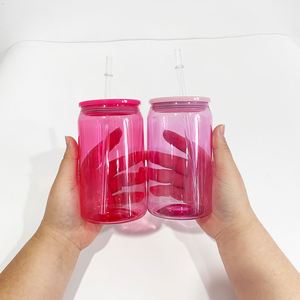 Bpa Free Unbreakablea <b>Clear</b> Transparent Colored <b>Jelly</b> Pet 16Oz Plastic Soda Beer Can With Colorful Pp Lids - Product Image 2