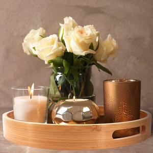 Bamboo <b>Round</b> <b>Serving</b> <b>Tray</b> Light Brown 1 Layer Multipurpose For Food And Sundries Desktop Use - Product Image 3