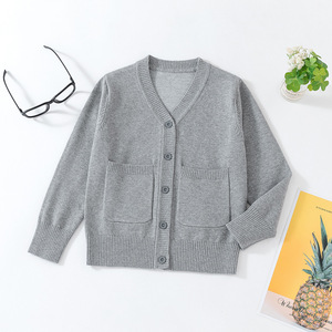 2025 mode printemps automne enfants vêtements couleur unie coton tricoté bouton Cardigan chandails pour adolescents - Product Image 2