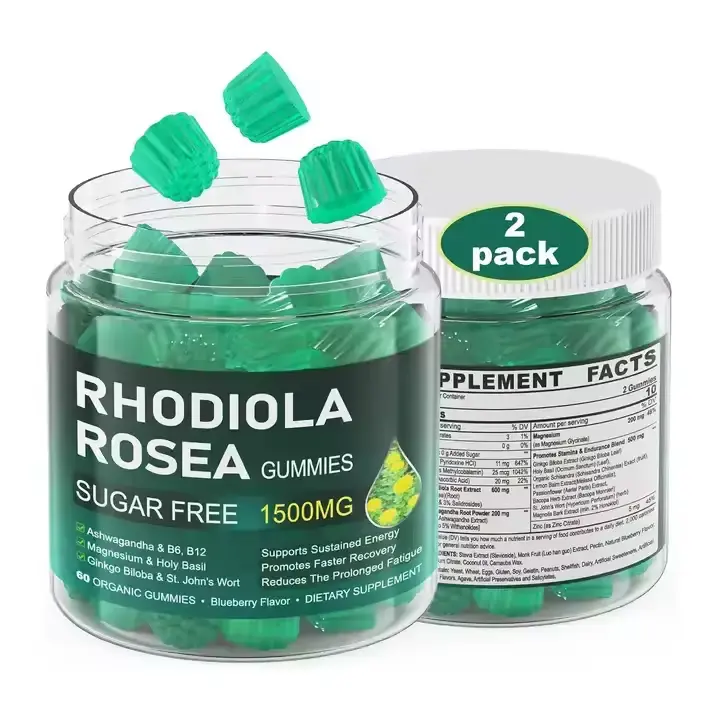 Gommes sans sucre Rhodiola Rosea Ashwagandha Ginkgo Biloba pour le stress de l'humeur, restaurer l'énergie de la fatigue et l'endurance