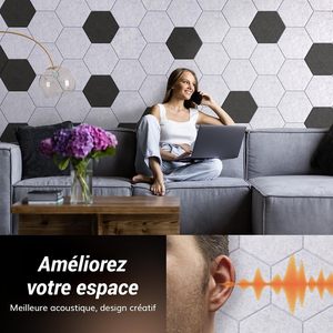 Panel Decorativo de Pared con 12 Adhesivos, 30x26x1cm, Paneles 3D de Alta Densidad, Espuma Acústica Hexagonal, Aislamiento Acústico para Estudio/Escritorio/Dormitorio - Product Image 3
