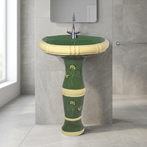 อ่างล้างหน้าเซรามิกดินสีชมพูพร้อมฐานตกแต่งสำหรับห้องน้ำสมัยใหม่ - Product Image 4