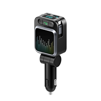Émetteur FM pour voiture BT5.4 avec câbles rétractables de 75 cm, double chargeur rapide PD 45W, affichage du voltmètre, double micro pour appels, chargeur rapide 84W, lumière colorée