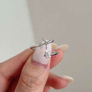 Dylam Minimalist Design Classic 925 Silver Moissanite Stone Jewelry Peace & Love Airplane Open <b>Adjustable</b> Jewelry <b>Ring</b> for Women - Product Image 3