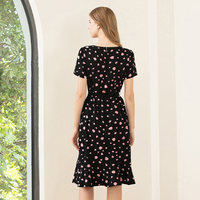Robe midi plissée à manches courtes pour femme, imprimée numériquement à pois, tissée, décontractée d'été, avec ourlet à volants et taille naturelle, ODM