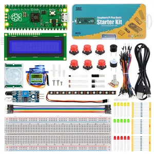 브레드보드 I2C 1602 LCD 디스플레이 모듈이 있는 라즈베리 파이 피코 기본 스타터 키트, 라즈베리 파이 피코용 9g 미르코 서보