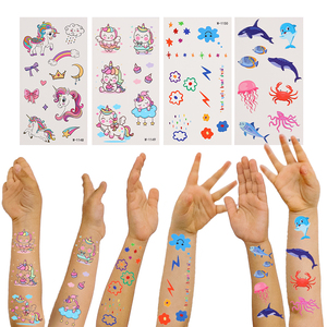 Fabbrica di personalizzazione per bambini ragazze temporaneo di trasferimento dell'acqua tatuaggi animali <span class=keywords><strong>unicorno</strong></span> per bambini disegni sirena per il compleanno del viso - Product Image 1
