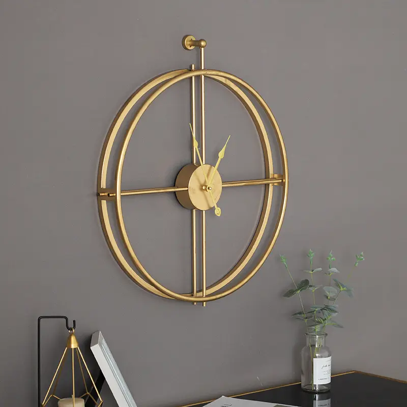 Modern Simple Design Home Decor Round Shape Gold Metal Wall Clock