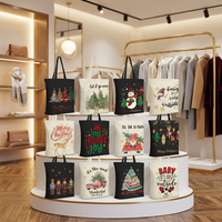 Sacs fourre-tout en toile personnalisés pour Noël, avec poches, impression sérigraphique, motif de dessin animé, couleur personnalisée, carré, OEM pour les détaillants