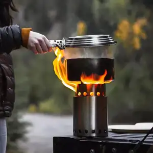Kompor masak pembakar kayu portabel, kompor peralatan masak pembakar kayu bakar Mini untuk berkemah luar ruangan ringan rumah kecil
