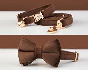 Sô Cô La Veet Cá Nhân Mèo & Con Chó Nhỏ Cổ Áo Cung Dây Xích Thiết Lập, Tùy Chỉnh Khắc Mèo Con Con Chó Con Tên Tag, Miễn Phí Chuông Vàng, Nam - Product Image 3