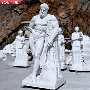 Youfine tùy chỉnh cuộc sống ngoài trời Kích thước thần thoại cổ đại nghệ thuật đá cẩm thạch con người hình điêu khắc Hercules với câu lạc bộ sư tử da bức tượng - Product Image 5