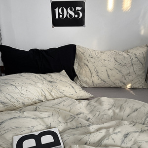 Ensemble de 3 housses de couette modernes 100% coton écologiques, imprimé marbre beige noir, luxe, certifié OEKO-TEX, 400TC - Product Image 5