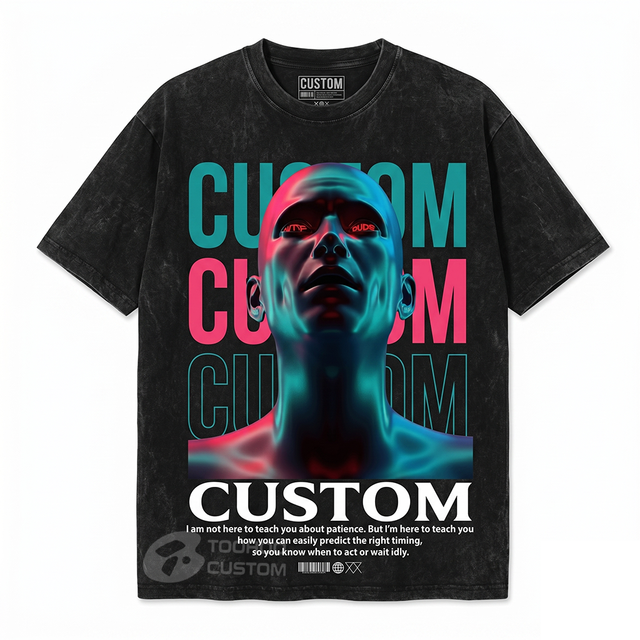 2026 New Mixed Emotion Denim T-shirts 100% Cotton Digital Printing Loose Fit Distressed Unisex Streetwear Plus Size