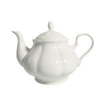 Service à thé en porcelaine fine de style classique britannique, blanc pur, silhouette de citrouille arrondie (théière + sucrier + crémier)