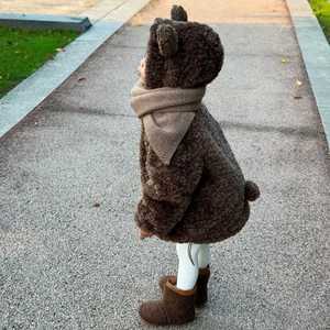 Child Star Circle Girls' Thick Fleece Bear Hooded Jacket Windproof Winter Coat For Kids - Product Image 2