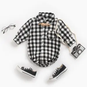 Neonato neonata ragazzo manica lunga camicetta Plaid pagliaccetti flanella tuta stampa cervo vestiti di natale per neonato