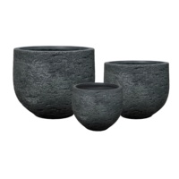 Ensemble de 3 jardinières GRC gris pierre foncé, texture rugueuse de roche volcanique, pot à fleurs en béton, intérieur/extérieur, hôtel, villa