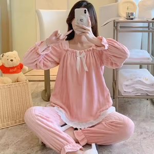 Hiver Nouveau Style Lady Flanelles Épaissie <span class=keywords><strong>Velours</strong></span> Chaud Style Chemise de Nuit <span class=keywords><strong>Pantalon</strong></span> à la Maison - Product Image 6