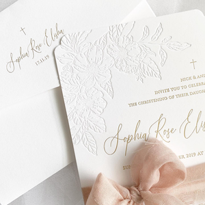 Custom Free Designed <strong>Christening</strong> <strong>Invites</strong> Blind Embossing Matte Gold Foiling Cotton Paper Venue Wedding Invitations Stationery - Product Image 3