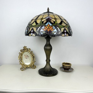 Longhuijing 16inch Stained Glass LED Table Lamp Dome Simple Eco-Friendly Yellow Mediterranean Design Bedroom Home <b>Decoration</b> - Product Image 2