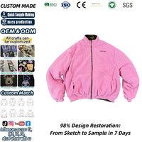 Blouson Bomber Réversible Personnalisé à Double Fermeture Éclair pour Homme, Style Vintage Délavé Camouflage, Doublure Polaire Rose, Mini Logo Brodé