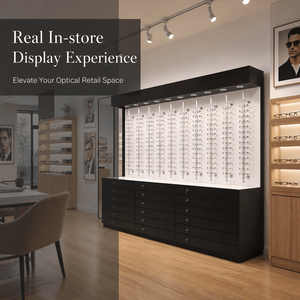Vitrina óptica de madera con estantes de vidrio LED, expositor de gafas de alta gama personalizado para boutique - Product Image 4